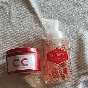 Trader Joe's Peppermint Foaming Hand Soap and Candy Cane Candle Set